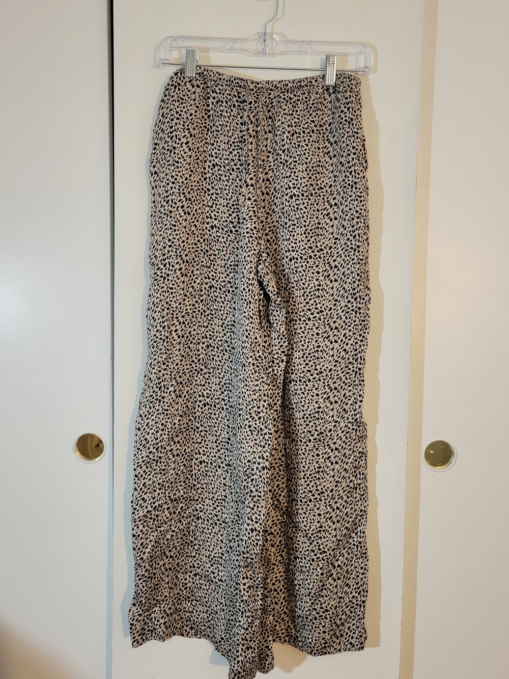 Victoria's Secret Beige and Black Leopard Wide-Leg Pajamas Bottoms.